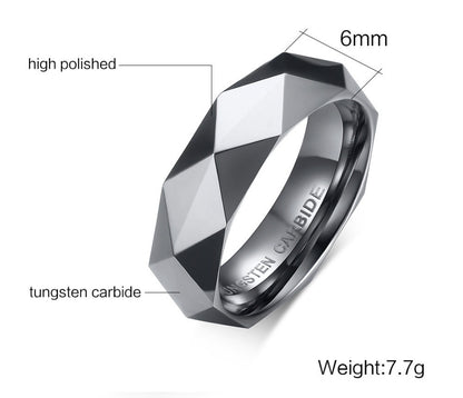 Faceted Tungsten Wedding Band for Men – Beveled Edge Comfort Fit