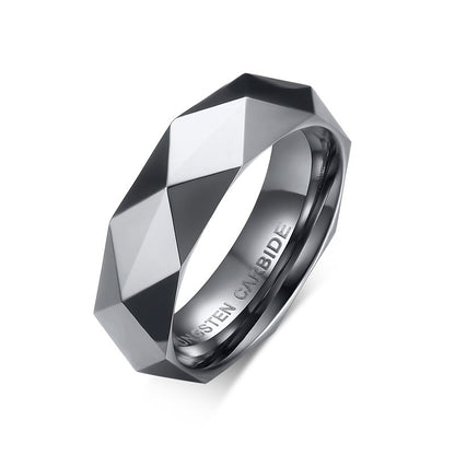 Faceted Tungsten Wedding Band for Men – Beveled Edge Comfort Fit