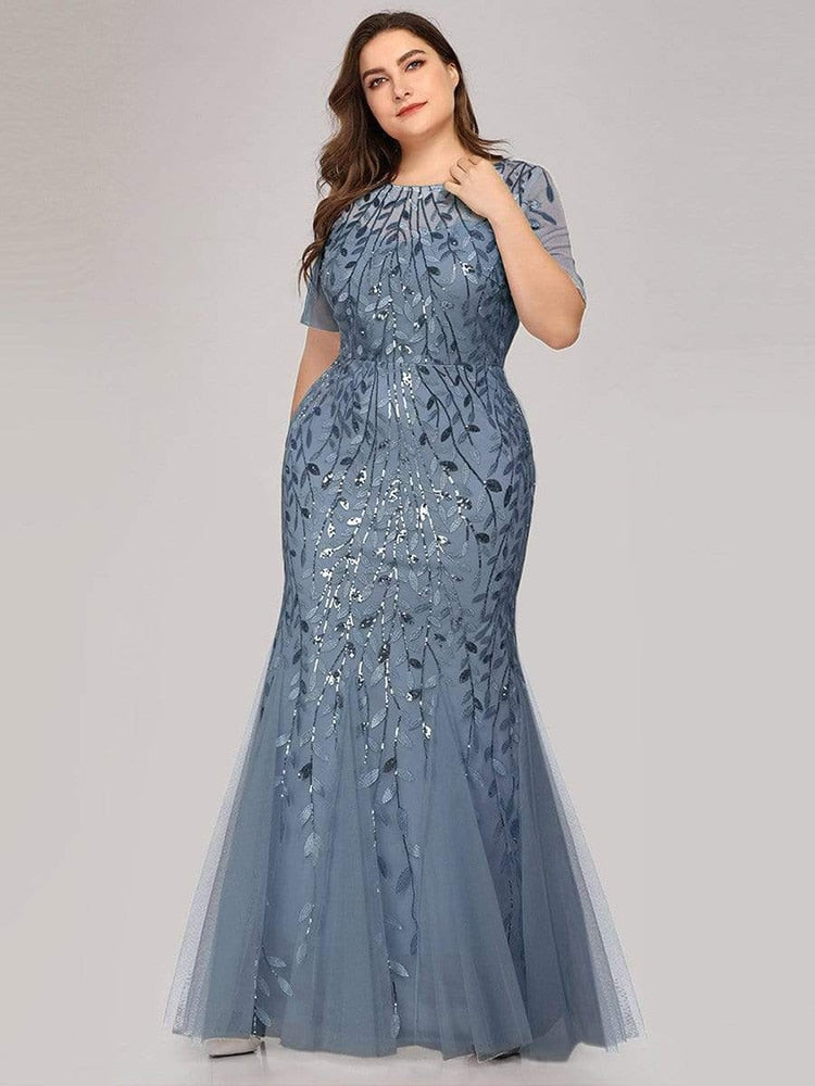 Plus Size Sequin Mesh Mermaid Evening Dress