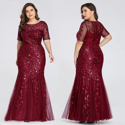 Plus Size Sequin Mesh Mermaid Evening Dress