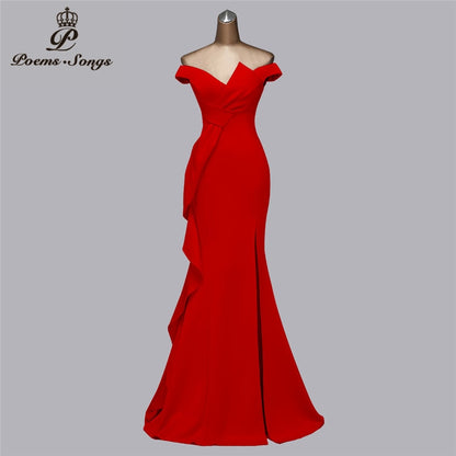 Elegant Off-The-Shoulder Evening Dress – Glamorous Formal Gown