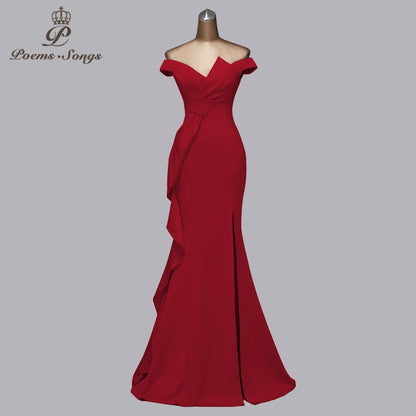 Elegant Off-The-Shoulder Evening Dress – Glamorous Formal Gown