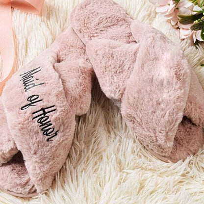 Bride, Bridesmaid, & Maid of Honor Fuzzy Slippers – Cozy Wedding Party Gift