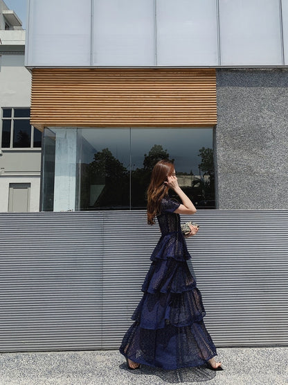 Elegant Navy Floor-Length Formal Gown