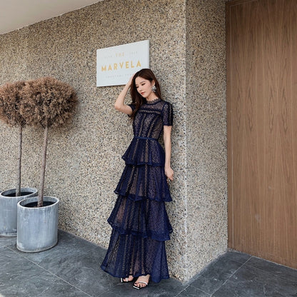 Elegant Navy Floor-Length Formal Gown