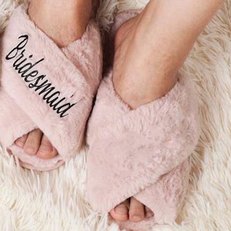 Bride, Bridesmaid, & Maid of Honor Fuzzy Slippers – Cozy Wedding Party Gift