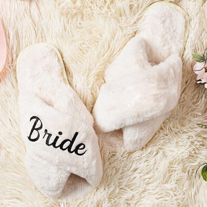 Bride, Bridesmaid, & Maid of Honor Fuzzy Slippers – Cozy Wedding Party Gift