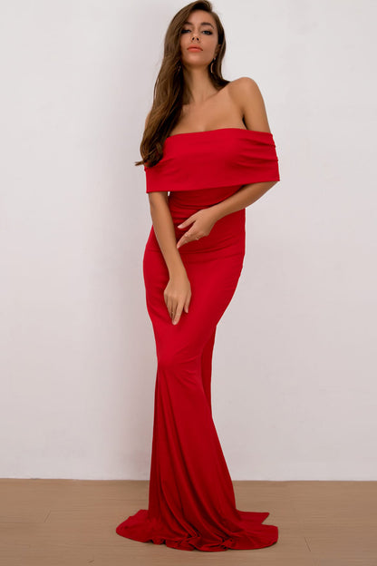 Off-Shoulder Floor Length Dress – Dramatic & Stunning