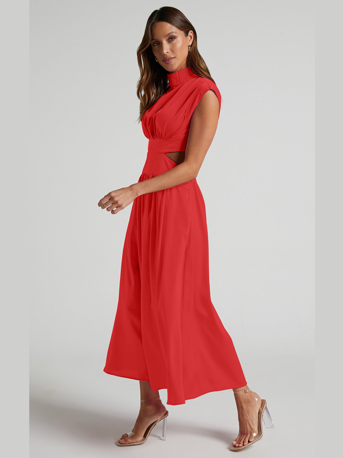 Cutout Mock Neck Sleeveless Ruched Dress – Chic & Stylish