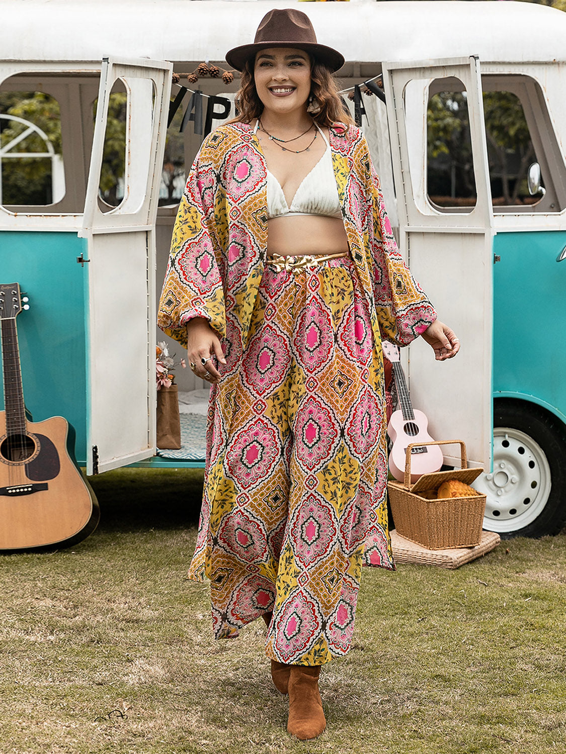 Chic Plus Size Printed Open Front Cover-Up & Pants Set – Effortless Style for Every Occasion