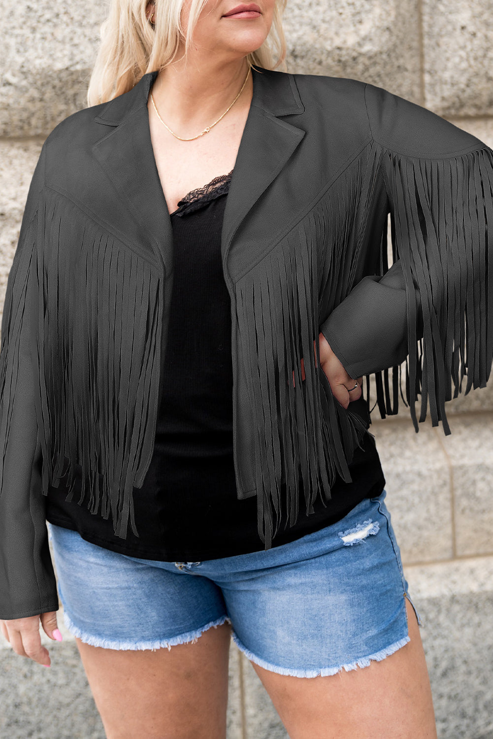 Chic Plus Size Fringe Open Front Jacket – Elevate Your Style Effortlessly!