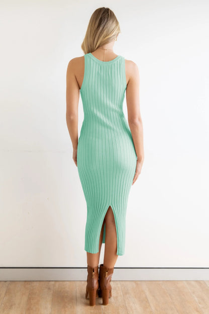 Selena Slit Ribbed Round Neck Sleeveless Dress