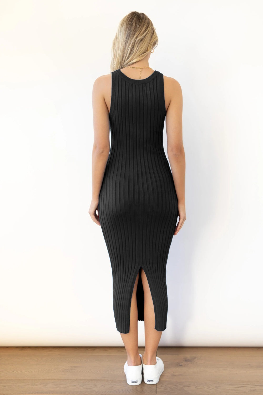 Selena Slit Ribbed Round Neck Sleeveless Dress