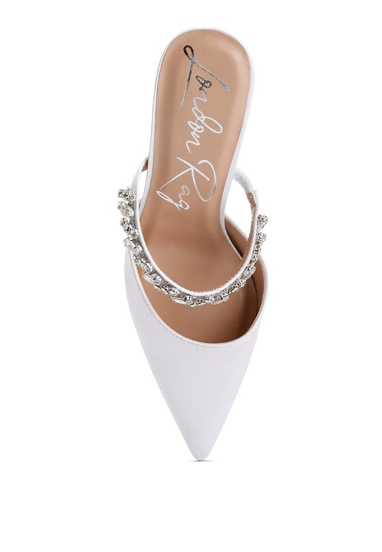 Dazzling Diamante Kitten Heel Mules