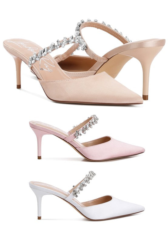 Dazzling Diamante Kitten Heel Mules