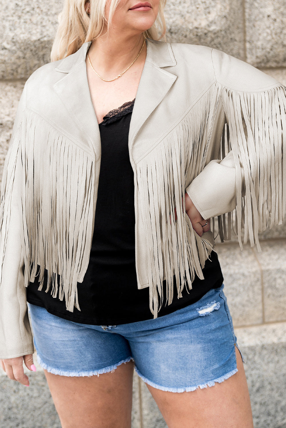 Chic Plus Size Fringe Open Front Jacket – Elevate Your Style Effortlessly!