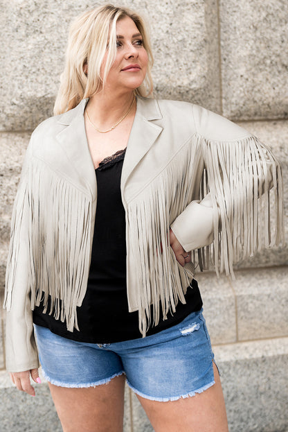 Chic Plus Size Fringe Open Front Jacket – Elevate Your Style Effortlessly!