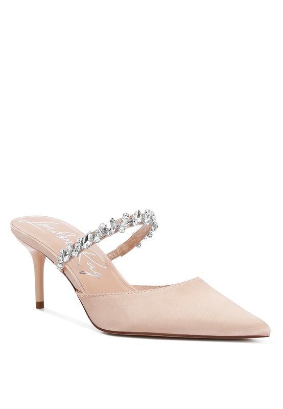 Dazzling Diamante Kitten Heel Mules