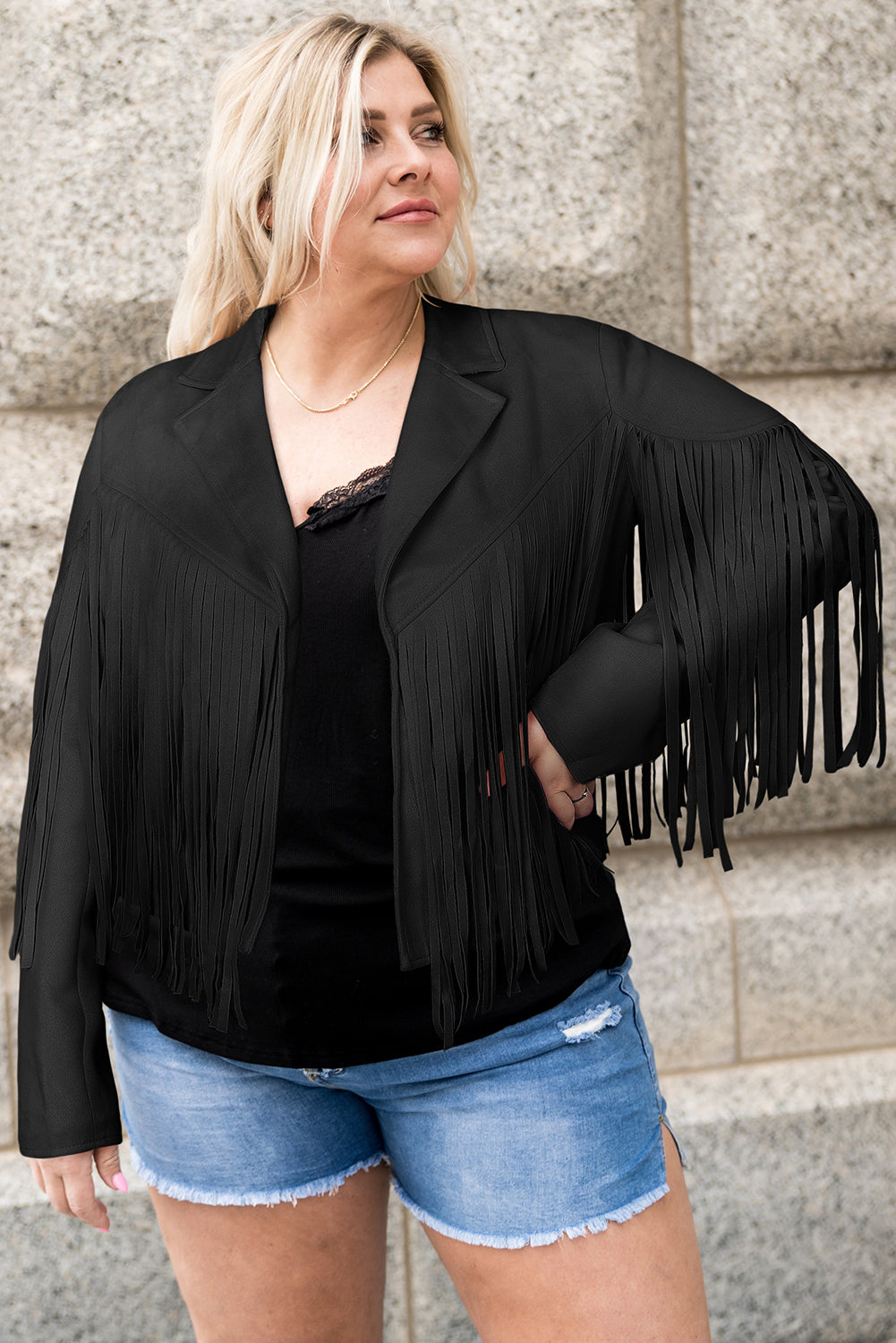 Chic Plus Size Fringe Open Front Jacket – Elevate Your Style Effortlessly!