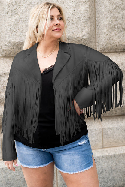 Chic Plus Size Fringe Open Front Jacket – Elevate Your Style Effortlessly!