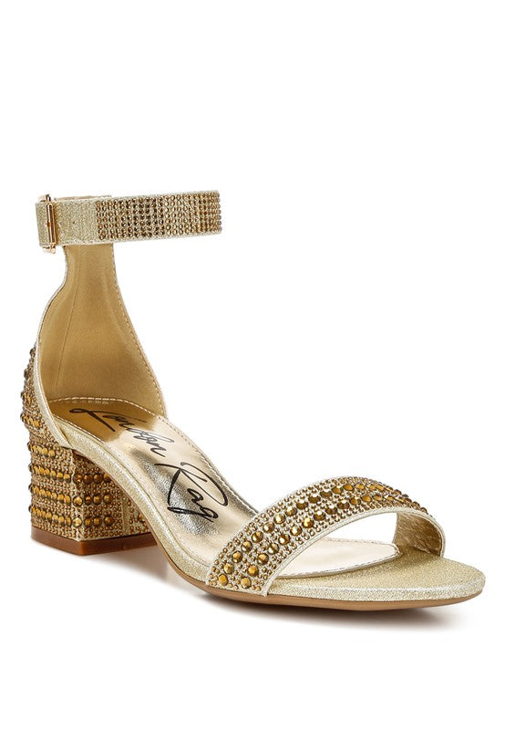 Rhinestone Embellished Block Sandals