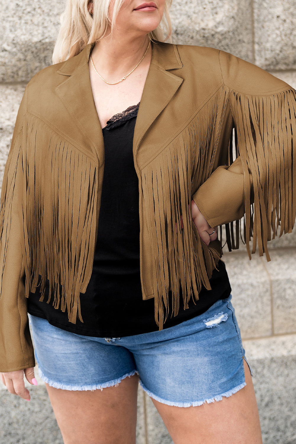 Chic Plus Size Fringe Open Front Jacket – Elevate Your Style Effortlessly!