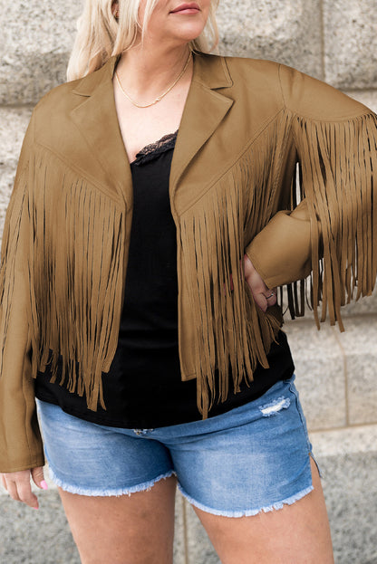 Chic Plus Size Fringe Open Front Jacket – Elevate Your Style Effortlessly!