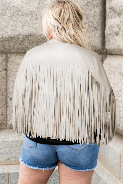 Chic Plus Size Fringe Open Front Jacket – Elevate Your Style Effortlessly!