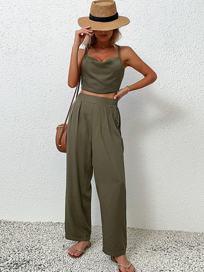 Crisscross Back Cropped Top and Pants Set – Perfect for Honeymoon