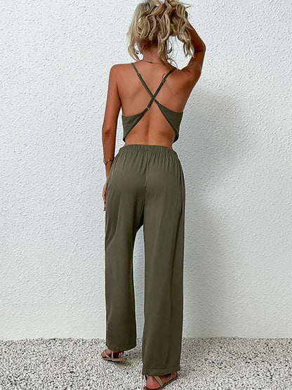 Crisscross Back Cropped Top and Pants Set – Perfect for Honeymoon