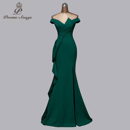 Elegant Off-The-Shoulder Evening Dress – Glamorous Formal Gown