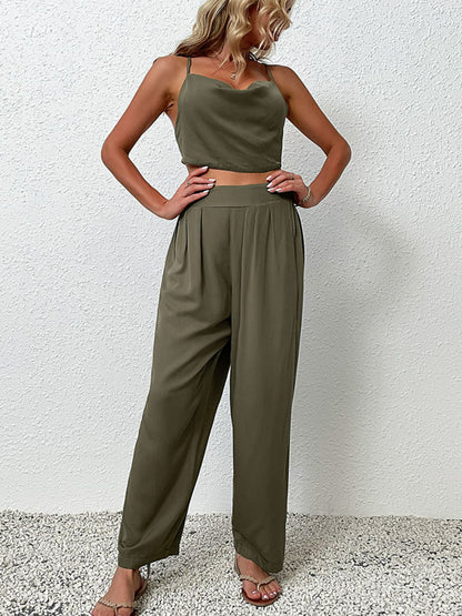 Crisscross Back Cropped Top and Pants Set – Perfect for Honeymoon