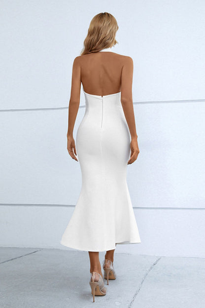 Halter Neck Split Fishtail Bodycon Dress – Perfect for Wedding Reception Dress Change