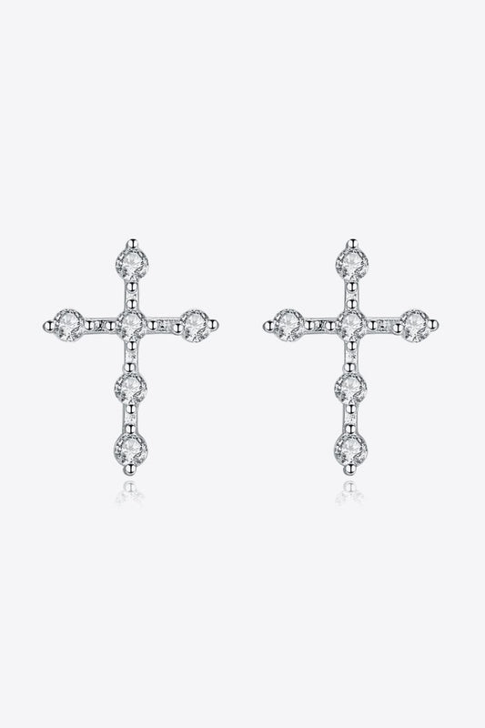 Zircon Cross 925 Sterling Silver Earrings